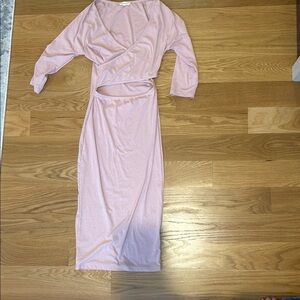 Main Strip Pink Asymmetrical Wrap Midi Dress